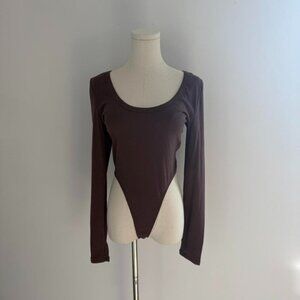 Silk Laundry Jersey Modal Long Sleeve Cutaway Bodysuit in Cacao | Womens Size M
